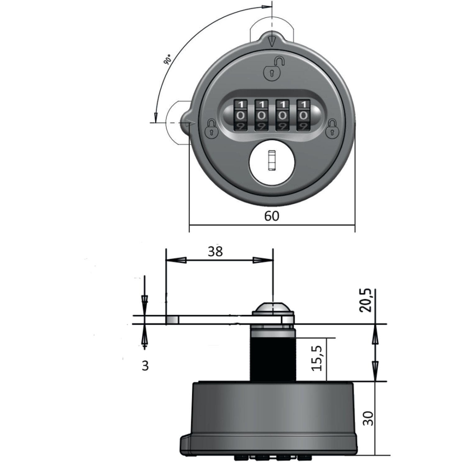 Dial Lock 63 Free Code blanc gauche/droite z0001 